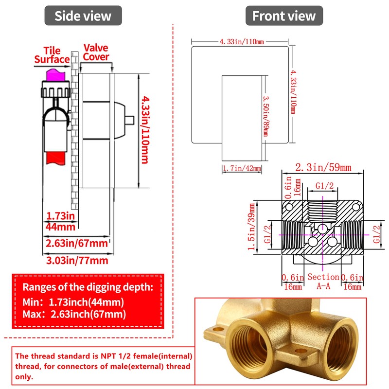SKOWLL Shower Valve Trim Wall Mount Rough-In Valve Single Handle
