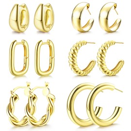JeweBella 6 Pairs Hoop Earrings Gold Set for Women Earrings Gold Hoop Earrings Chunky Gold Hoop Earrings Set Hypoallergenic 14K Gold Hoop Earrings Hoop Earrings Set Large Gold Hoop Earrings for Women,