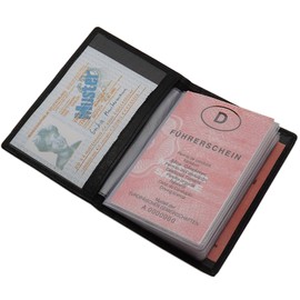 myledershop Genuine Leather ID Card Holder with 13 Compartments in Calf or Buffalo Leather MJ-Design-Germany, Buffalo Black