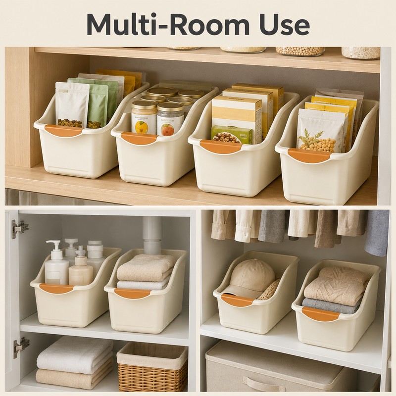 3pcs Curved Plastic Storage Bins for Home Organization - Open-Front