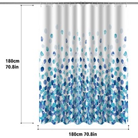 HANFU Shower Curtain, Polyester 180 x 180 cm, Washable, Shower Curtains with Eyelets and 12 Shower Rings, Weighted Hem, Bath Curtain, Quick Drying for Bathroom, Blue Bubble Pattern