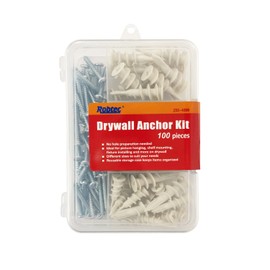 Robtec Drywall Anchors and Screws Kit - 100 pcs Wall Anchors and Screws for Drywall - Self-Tapping Screws Assortment Kit with PVC Storage Case - Includes 5 Different Sizes of Anchors and Screws