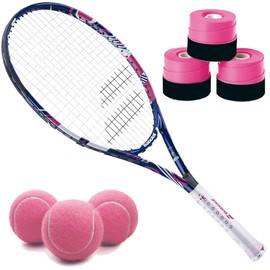 Babolat B'Fly 23 Inch Tennis Racquet Bundled with 3 Pink Overgrips and 3 Pink Tennis Balls