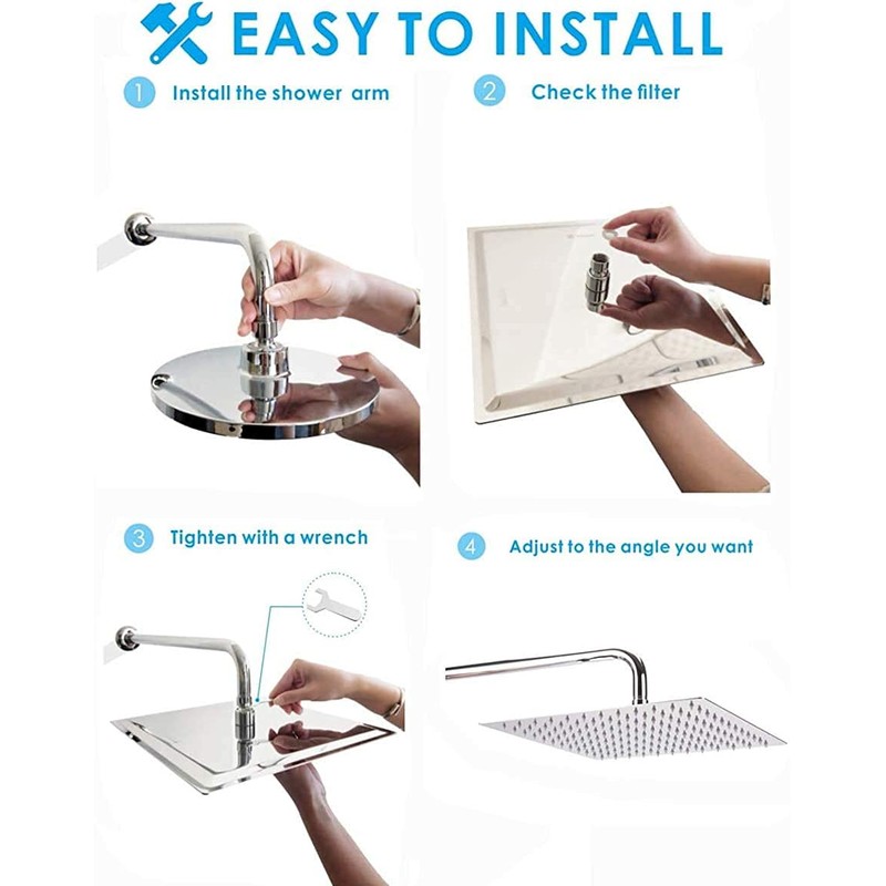 High Pressure Rain Shower Head, 304 Stainless Steel Large Rainfall