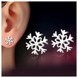 Inilbran Boho Tiny Snow Earrings Silver Snowflake Stud Earrings Vintage Winter Snow Earrings Minimalist Stud Earrings Jewellery for Women and Girls Christmas Gifts