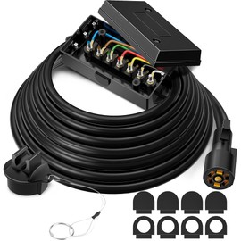 MICTUNING Heavy Duty 7 Way Plug Inline Trailer Cord with 7 Gang Junction Box - 16 Feet, Weatherproof