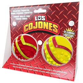 Fun Pet Group: Los Cojones Grande Chew Ball - 2 Large Tough Balls for Tough Dogs, Light-Up Toys - Dos Pelotas Duras para Perros Fuertes, Juguetes Iluminados