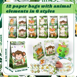 98 Pieces Animal Gift Children's Birthday, Animals Theme Gift Bag Bracelets Key Ring Animals Paper Mask Kids Stickers Jungle Party Accessories for Girls Boys Invitations Gift