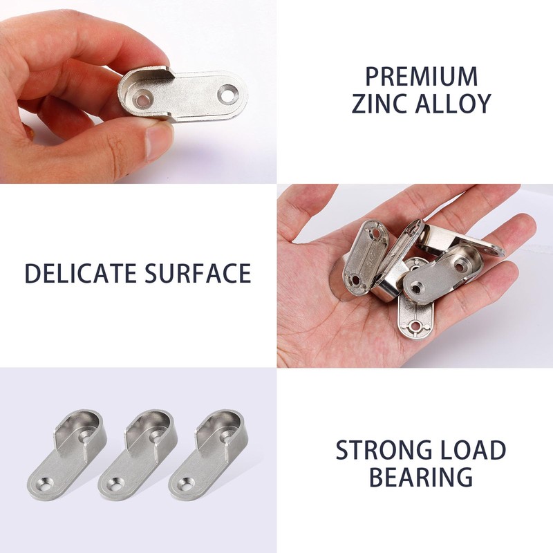 16 PCS Silver Oval Closet Rod End Supports Polished Chrome