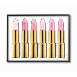 Stupell Industries Pink Gold Lipstick Glam Fashion Watercolor, Designed by Amanda Greenwood Wall Art, 24 x 1.5 x 30, Black Framed