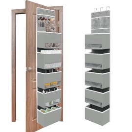 MUSTGET 1 Pack Over the Door Organizer| 5-Pockets Portable Door Hanging Organizer with Clear Windows|Large Capacity Behind Door Storage for Bedroom, Bathroom, Kitchen, Nursery.
