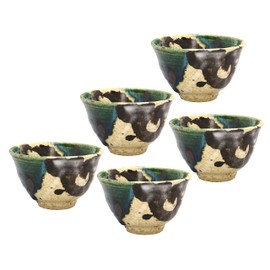 Seto Ware 139-0014s Miyoshi Gosan, Old Oribe High Hill, Sencha Bowl, Tea Cup, Capacity Approx. 4.8 fl oz (130 ml), Tableware Set, 5 Pieces, Made in Japan