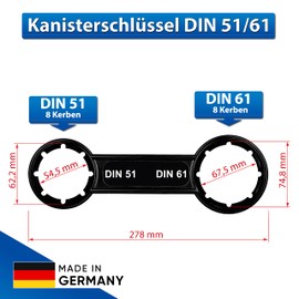 Double-sided DIN 51/61 canister key – your ideal helper for easy opening of 5/10/20/25/30 litre canisters. Compact, practical and indispensable in any workshop. Black