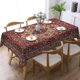 SUMNEESHA Old Red Persian Carpet Tablecloth Rectangle 54 x 72 Inch Spill Proof Wrinkle Resistant Boho Vintage Ethnic Table Cloth Table Cover for Dining Party Indoor Outdoor