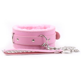 BellaaMm Leather Collar for Women, Adjustable Choker Collars Necklaces with Fur Liner for Women - Pink