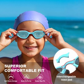 Emsina Kids Swim Goggles,Super Anti-Fog, No Leaking Pool Goggles,Swimming Goggles for Kids Age 5-14 Boys and Girls_Skyblue