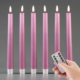 Eywamage Hot Pink LED Taper Candles with Remote, Realistic Flickering Flameless Battery Window Candles Set of 6