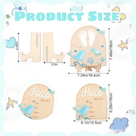 Birth Announcement Wood Sign Board - Boy Under The Sea Newborn Footprint Milestone, Ocean Theme Hello World Wood Sign, Baby Boys Arrival Hospital Wood Board, Baby Shower Wooden Keepsake Set