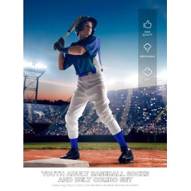 Gnodio Youth Adult Baseball Socks and Belts Combo Set Cotton Baseball Softball Socks Adjustable Belt for Youth Adult