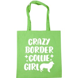 Hippowarehouse Crazy border collie girl - dog Tote Shopping Gym Beach Bag 42cm x38cm, 10 litres