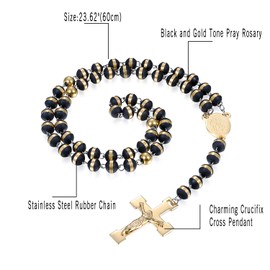 OIDEA Rosary Cross Necklace Stainless Steel Catholic Jesus Christ Crucifix Religious with Pendant Cross Chain Jewellery Gift for Men Women Christmas Gold Silver Black Rose Gold, Stainless Steel, No