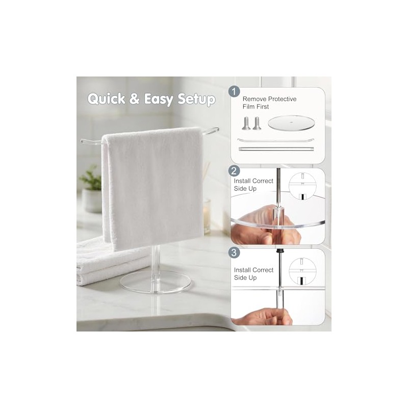 Clear Acrylic Hand Towel Holder Stand, T-Shape Free-Standing Towel Rack