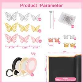 LePvo 241 Pcs Bouquet Wrapping Paper Set, Floral Wrapping Paper,DIY Craft Flower Wrapping Supplies with Various Size Butterfly, Crowns, Ribbons and Bouquet Pin, Gift For Wedding, Birthday, Party