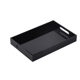MUKEEN Black Oversize Acrylic Serving Tray with Handles 19x19 Inch -Spill Proof- Decorative Trays Countertop Organizer for Ottoman,Nightstand, Sidetable, Butler (19x19 Inch, Black)