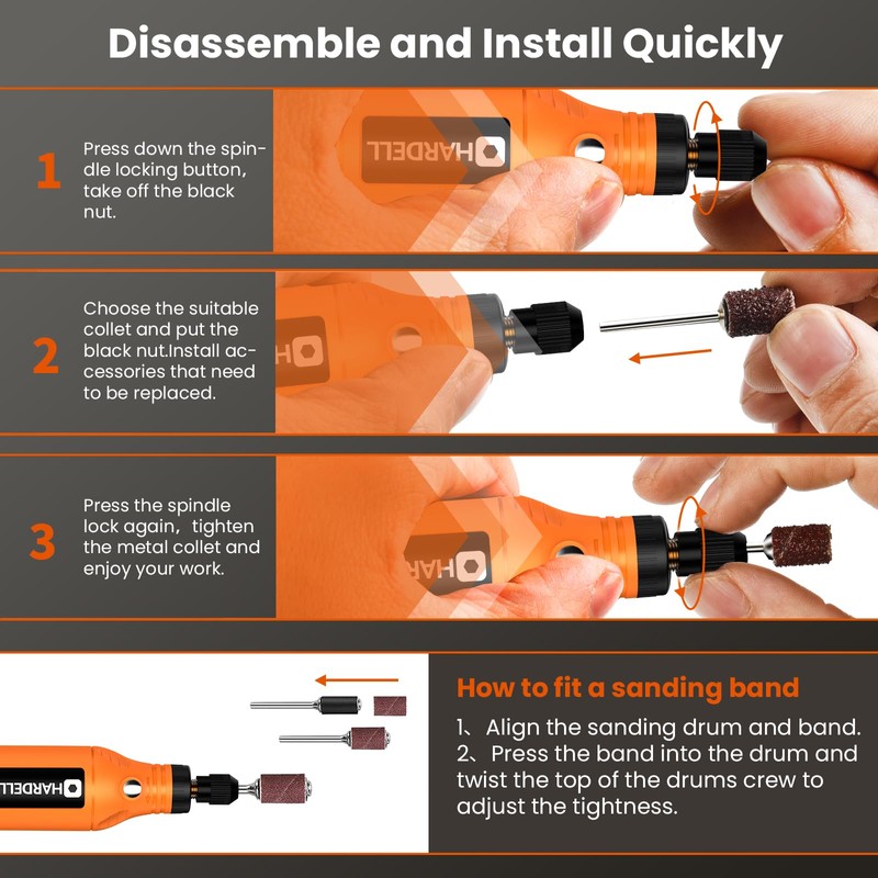HARDELL Mini Cordless Rotary Tool, 5-Speed and USB Charging with