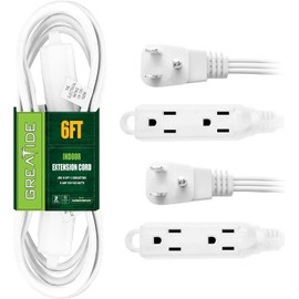 GREATIDE Cable de extensión de 3 salidas de 6 pies con enchufes y contactos planos, 3 clavijas a tierra, 16/3 SPT-3 cable de alimentación duradero para uso en interiores, blanco, paquete de 2