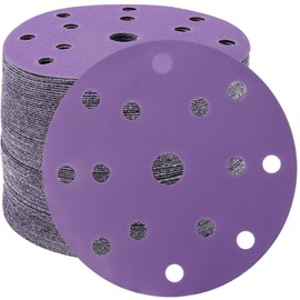 STEBRUAM 50pcs 150mm Sanding Discs 400 Grit 15 Holes Hook and Loop Sanding Pads for 6Inch Random Orbital Sander Purple