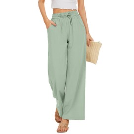 KICZOY Women Summer Pants Flowy Pants Drawstring Waist Wide Leg Palazzo Beach Pants Loose Fit with Pockets Mint Green