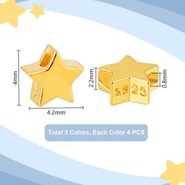PH PandaHall 3 Colours 925 Sterling Silver Beads, 12 Star Spacer Beads, Loose Beads in Star Shape, Small Hole, Star-Shaped Five-Pointed Pendant Beads for Jewellery, Bracelets, Necklaces, Crafts