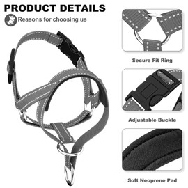 wintchuk Dog Head Collar, Gentle Harness Walks with Reflective Strap to Stop Pulling for Small Medium and Large Dogs, Adjustable(M,Grey)