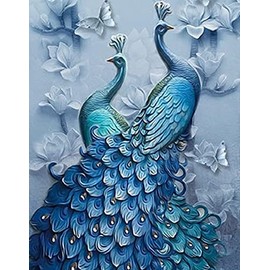 Diamond Painting Set, Picture with Peacock Motif and Accessories, Size Approx. 25 x 35 cm, Craft Set for Painting with Rhinestones for Children from 5 Years