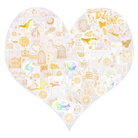 AirSun Scrapbook Stickers Gold Holographic Scrapbooking Supplies Transparent Decorative Decals Glitter PET Self-Adhesive Sticker Sheet for Crafts Resin Jars Gift Wraps 410Pcs