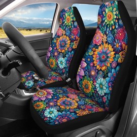 TOADDMOS Hippie Floral Blossoms Car Seat Covers Full Set of 4 Packs for Women Water-resistant Seat Protectors Front and Rear Seat Covers for Cars SUV Truck