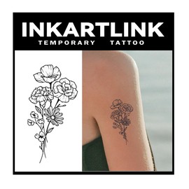 INKARTLINK Tattoo Tech, 3 Sheets Small Semi Permanent Tattoo, Adult Art Design Temporary Tattoos, Lasts 1-2 Weeks, Waterproof, Realistic Look, No Adhesive, No Reflection (Flower Design)