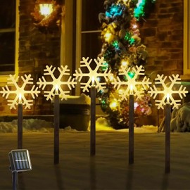 Christmas Solar Pathway Lights, Solar Snowflake Lights with Stake Landscape Outdoor Waterproof Christmas Decorations for Garden Yard Lawn Patio Walkway, 5 Pack