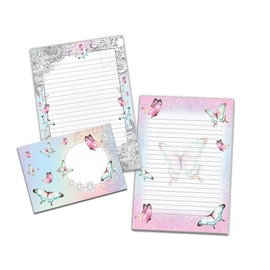 Writing Paper Set with 2 Writing Pads for Girls Kids Butterfly Flowers (1 Pad Colourful and 1 Pad for Colouring A5 with 25 Sheets Each + 25 Envelopes)