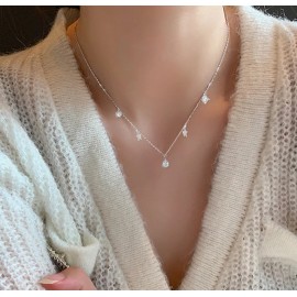 Unbranded Woman 925 Sterling Silver Plated Station Bead Stars CZ Chain Choker Necklace TH2