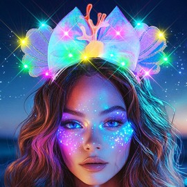 JEAIRTS Light Up Mermaid Bow Headband Glowing Seashell Mouse Ears Headpiece Led Birthday Costume Hair Accessories