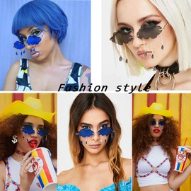 BOJOD Rimless Cute Sunglasses For Women Trendy Vintage Creative 90s Sunglasses Funny Cloud Shaped Disco Glasses RED