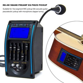 Bstinay 5 Band Preamp Piezo Pickup for Acoustic Guitar EQ & LCD Tuner Microphone Black