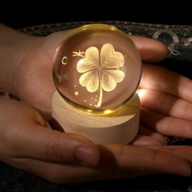 DUQGUHO Four Leaf Clover Crystal Ball 3D Globe Figurine 2.4inch Good Luck Clover Irish Gifts for Women