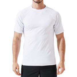 Arcweg Rashguard Men Short Sleeves Diving UV Protection UPF 50+ Elastic Rash Vest Loose Fit Top Swimming Quick Drying Surfing Pool T-Shirt Sports Top Rashie L (US) White