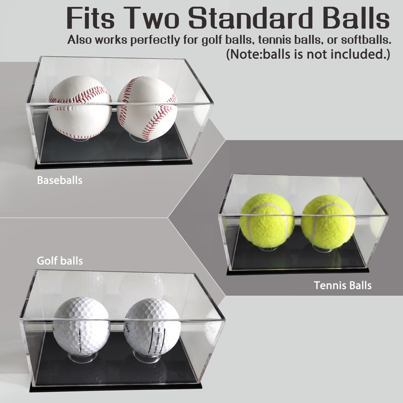 Baseball Display Case for 2 Golf/Tennis Balls, Small Collectibles.