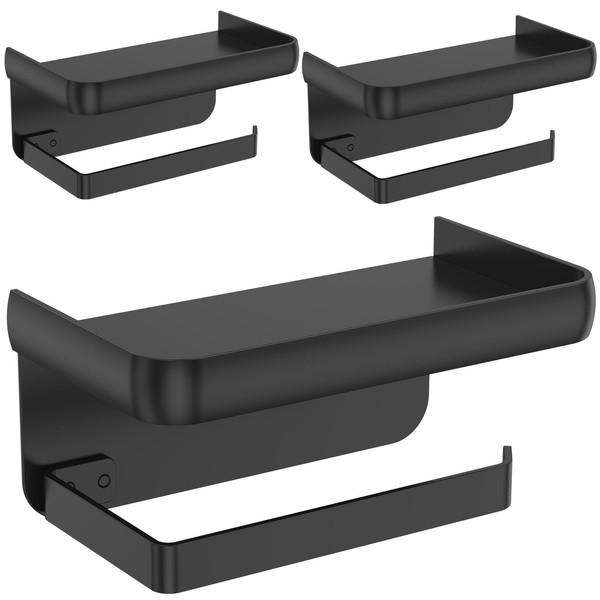 3PCS Toilet Roll Holder Space Aluminum Black Paper Shelf Modern