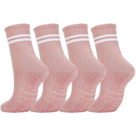DTWAWA Womens 4Pcs Pink Pilates Grip Socks Non Slip Yoga Socks with Grips for Women