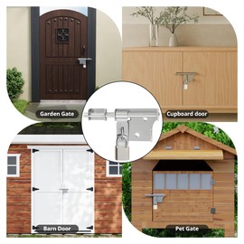 SAYAYO Gate Lock Garden Gate Bolt with Padlock & 4 Keys Gate Latch for Wooden Gates Shed Locks, 6-Inch Stainless Steel Brushed Nickel, EMS350LS-SET